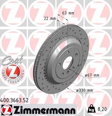 Zimmermann 400.3663.52 - Гальмівний диск autocars.com.ua