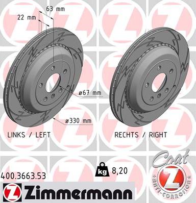 Zimmermann 400.3663.53 - Гальмівний диск autocars.com.ua