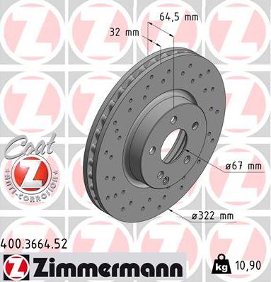 Zimmermann 400.3664.52 - Диск гальмівний autocars.com.ua