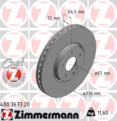 Zimmermann 400.3673.20 - Гальмівний диск autocars.com.ua
