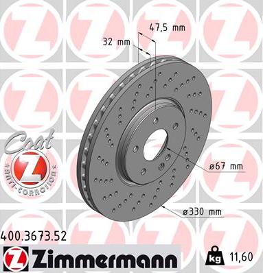 Zimmermann 400.3673.52 - Гальмівний диск autocars.com.ua