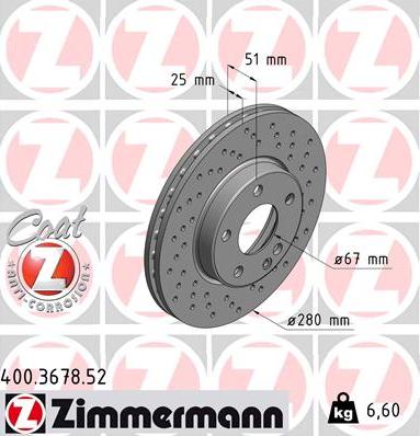 Zimmermann 400.3678.52 - Гальмівний диск autocars.com.ua