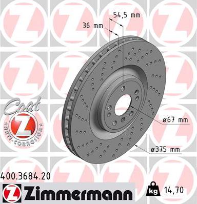 Zimmermann 400.3684.20 - Гальмівний диск autocars.com.ua