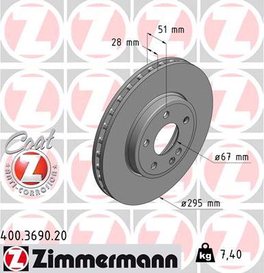 Zimmermann 400.3690.20 - Гальмівний диск autocars.com.ua