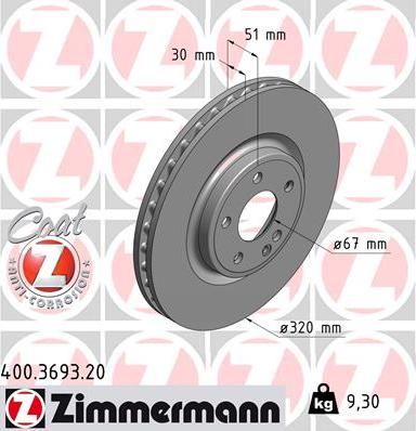 Zimmermann 400.3693.20 - Гальмівний диск autocars.com.ua