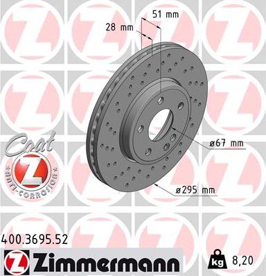 Zimmermann 400.3695.52 - Гальмівний диск autocars.com.ua