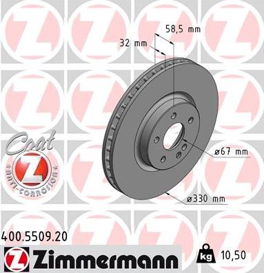 Zimmermann 400.5509.20 - Тормозной диск avtokuzovplus.com.ua