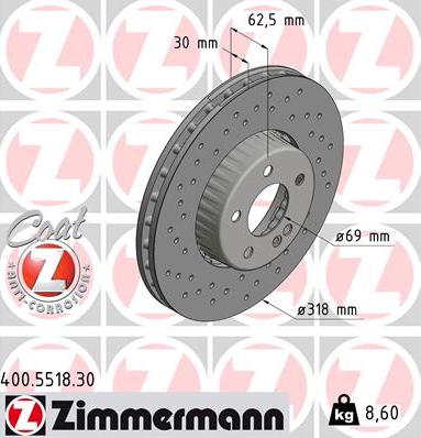 Zimmermann 400.5518.30 - Гальмівний диск autocars.com.ua