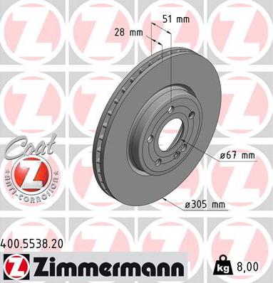 Zimmermann 400.5538.20 - Гальмівний диск autocars.com.ua