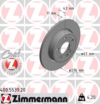 Zimmermann 400.5539.20 - Гальмівний диск autocars.com.ua