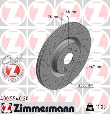 Zimmermann 400.5540.20 - Гальмівний диск autocars.com.ua