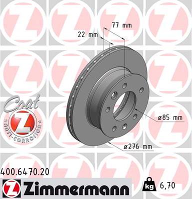 Zimmermann 400.6470.20 - Тормозной диск avtokuzovplus.com.ua