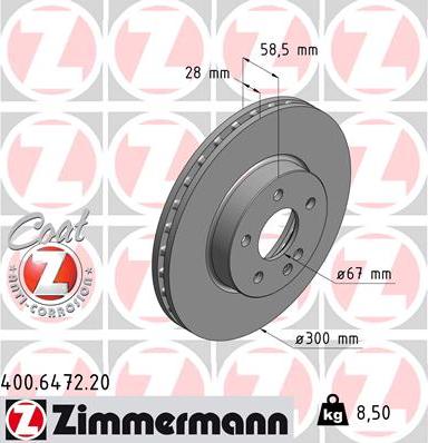 Zimmermann 400.6472.20 - Тормозной диск avtokuzovplus.com.ua