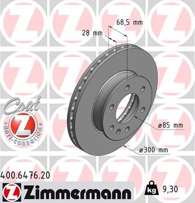 Zimmermann 400.6476.20 - Тормозной диск avtokuzovplus.com.ua