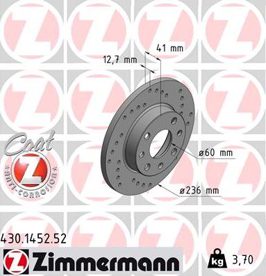 Zimmermann 430.1452.52 - Гальмівний диск autocars.com.ua