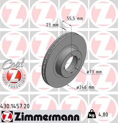 Zimmermann 430.1457.20 - Гальмівний диск autocars.com.ua