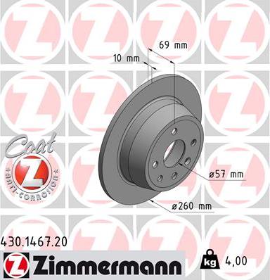 Zimmermann 430.1467.20 - Гальмівний диск autocars.com.ua