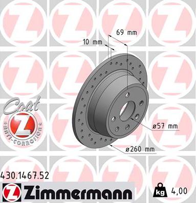 Zimmermann 430.1467.52 - Гальмівний диск autocars.com.ua