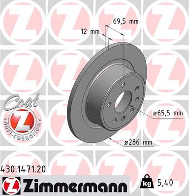 Zimmermann 430.1471.20 - Гальмівний диск autocars.com.ua