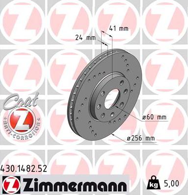 Zimmermann 430.1482.52 - Гальмівний диск autocars.com.ua