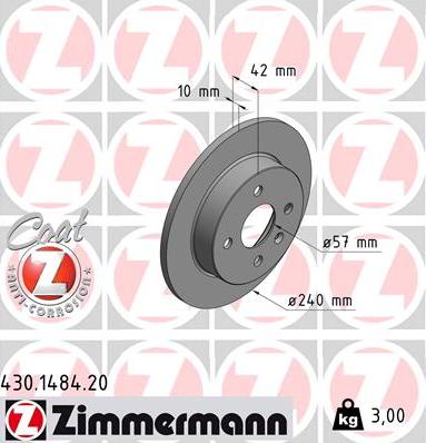 Zimmermann 430.1484.20 - Диск гальмівний autocars.com.ua