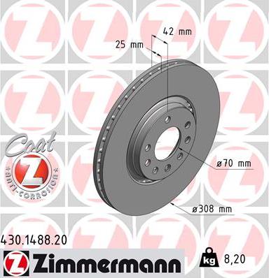 Zimmermann 430.1488.20 - Гальмівний диск autocars.com.ua