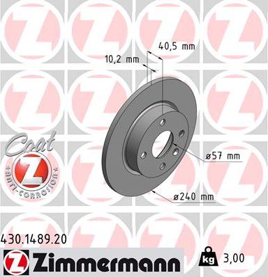 Zimmermann 430.1489.20 - Гальмівний диск autocars.com.ua