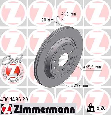 Zimmermann 430.1496.20 - Гальмівний диск autocars.com.ua