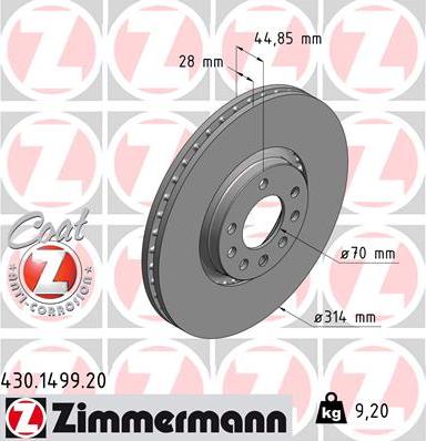 Zimmermann 430.1499.20 - Тормозной диск avtokuzovplus.com.ua