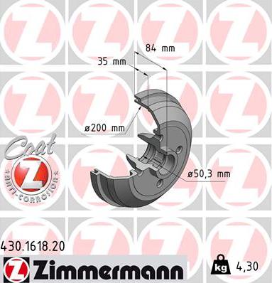 Zimmermann 430.1618.20 - Гальмівний барабан autocars.com.ua