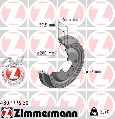 Zimmermann 430.1776.20 - Гальмівний барабан autocars.com.ua