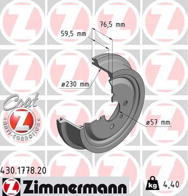 Zimmermann 430.1778.20 - Гальмівний барабан autocars.com.ua