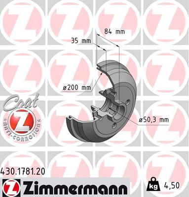 Zimmermann 430.1781.00 - Тормозной барабан avtokuzovplus.com.ua