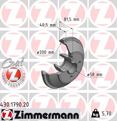 Zimmermann 430.1790.20 - Гальмівний барабан autocars.com.ua