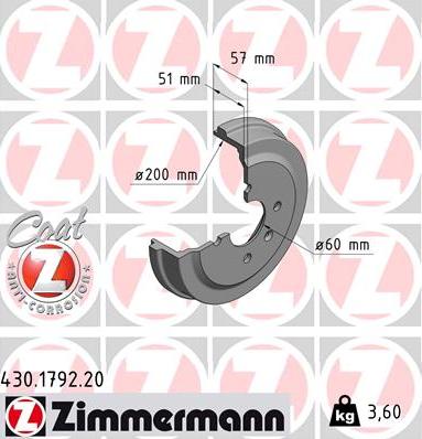 Zimmermann 430.1792.20 - Гальмівний барабан autocars.com.ua