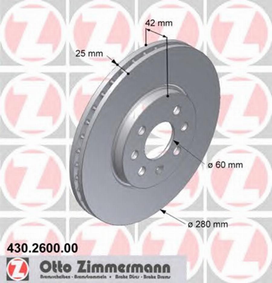 Zimmermann 430.2600.00 - Гальмівний диск autocars.com.ua