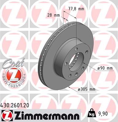 Zimmermann 430.2601.20 - Гальмівний диск autocars.com.ua