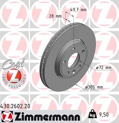 Zimmermann 430.2602.20 - Тормозной диск avtokuzovplus.com.ua