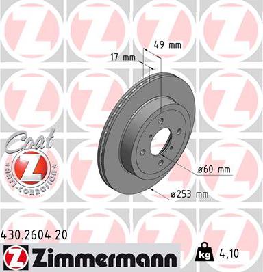 Zimmermann 430.2604.20 - Гальмівний диск autocars.com.ua