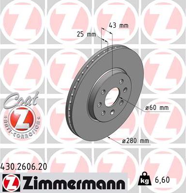 Zimmermann 430.2606.20 - Гальмівний диск autocars.com.ua