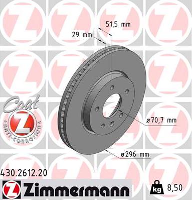 Zimmermann 430.2612.20 - Тормозной диск avtokuzovplus.com.ua