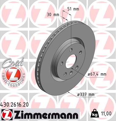 Zimmermann 430.2616.20 - Тормозной диск avtokuzovplus.com.ua