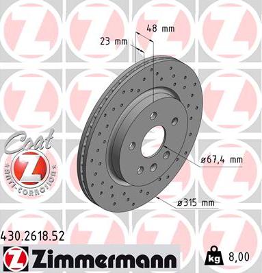 Zimmermann 430.2618.52 - Гальмівний диск autocars.com.ua