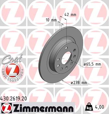 Zimmermann 430.2619.20 - Гальмівний диск autocars.com.ua