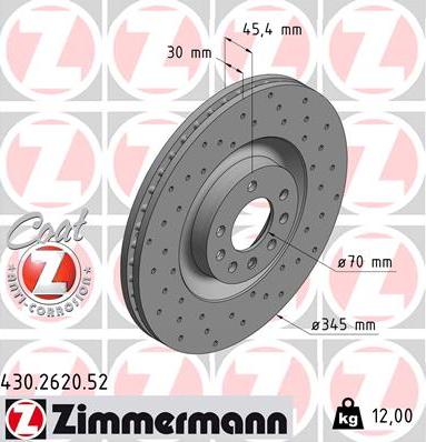 Zimmermann 430.2620.52 - Гальмівний диск autocars.com.ua