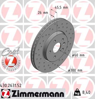 Zimmermann 430.2631.52 - Гальмівний диск autocars.com.ua