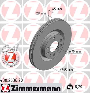 Zimmermann 430.2636.20 - Гальмівний диск autocars.com.ua