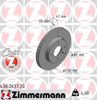 Zimmermann 430.2637.20 - Тормозной диск avtokuzovplus.com.ua