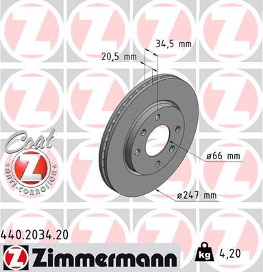 Zimmermann 440.2034.20 - Тормозной диск autodnr.net