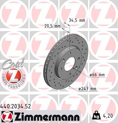 Zimmermann 440.2034.52 - Тормозной диск autodnr.net